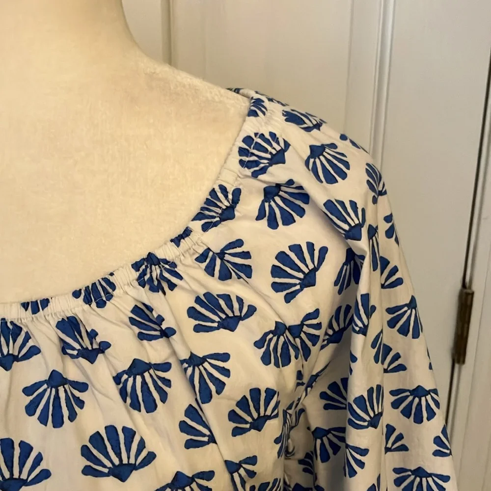 J Crew blue & white ginkgo pattern dress 10 EUC cottagecore